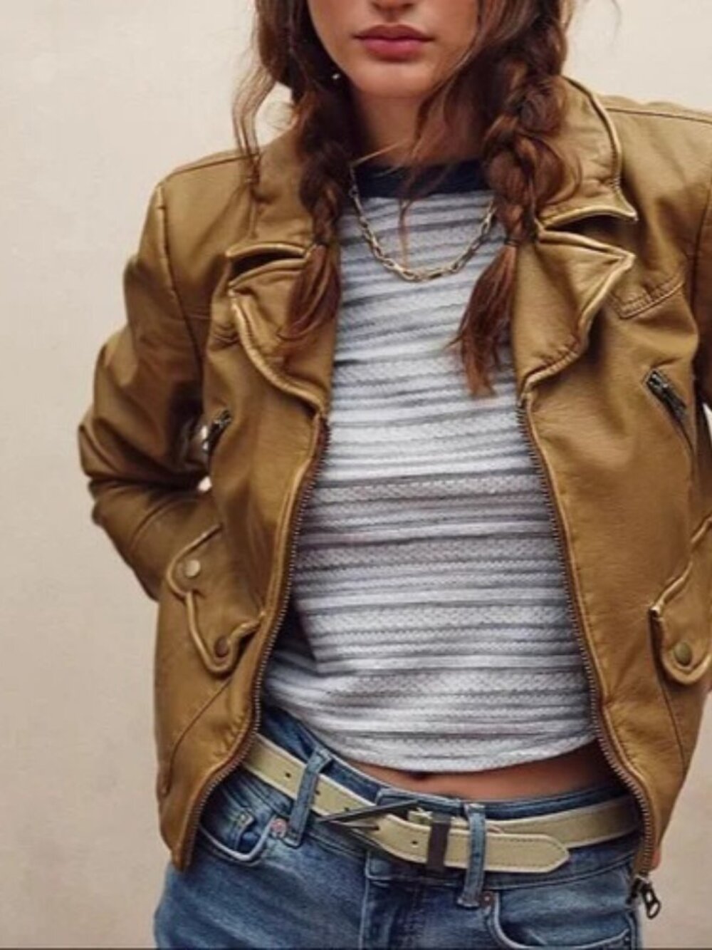 Free People On Point Leather Belt Taupe M/L Rustic Artisan Boho Classic NWOT - Picture 2 of 10